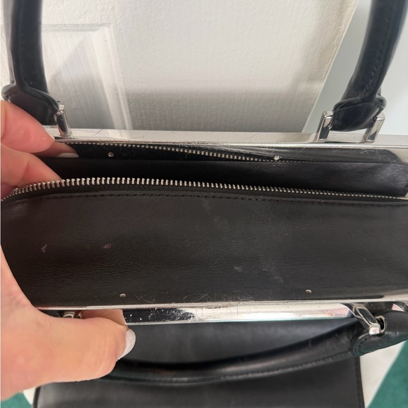 Elegant Black Leather Handbag. By Michael Kors. W silver accents - Picture 1 of 4